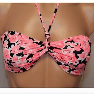 NWT VOLCOM Swimsuit Bikini Bra top Size M Electric Coral Floral Bandeau